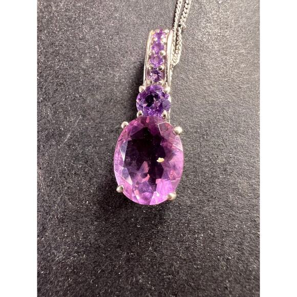 Purple fluorite multi stone sterling silver pendant with 20 inch chain - Picture 3 of 16